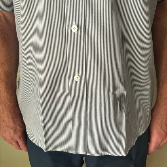 New PAUL SMITH London Short Sleeve Button Up Shirt Charcoal Grey White Stripes - Picture 9 of 16